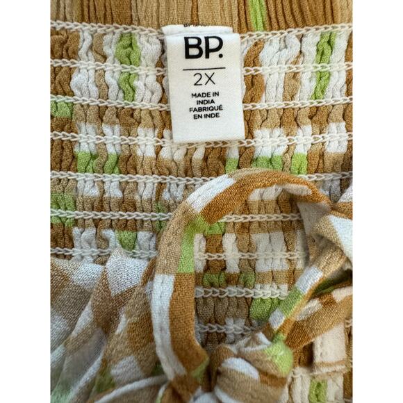 New BP. NORDSTROM ~ Ivory Tan Happy Plaid Tie Detail Crop Camisole Top 2X - Picture 7 of 9